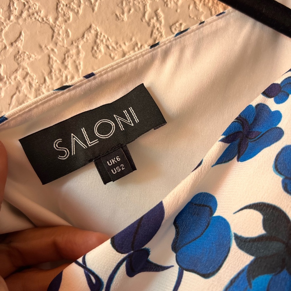 Saloni Juliet Silk Dress in Forget Me Not One Shoulder Blue Floral Print Size 2 - Picture 5 of 7